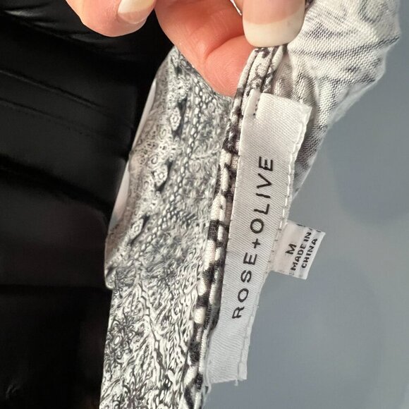 Rose + Olive Womens Floral Geometric Black & White Shirt Blouse - Picture 3 of 4